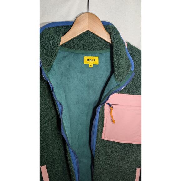 Golf Wang Tyler The Creator Sherpa Fleece Full Zip Jacket Mens Size M Green Pink - Picture 3 of 9